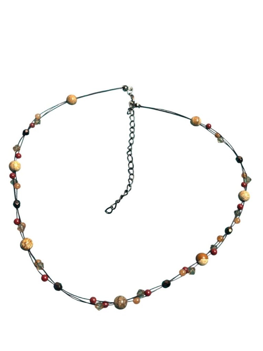 Stone Glass Beaded Wire Necklace Picture Jasper Red Jasper Lobster Clasp
